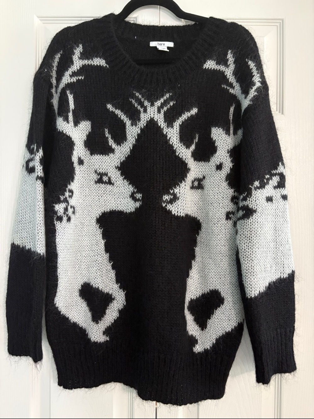 Bar III Black & White Reindeer Crewneck Sweater